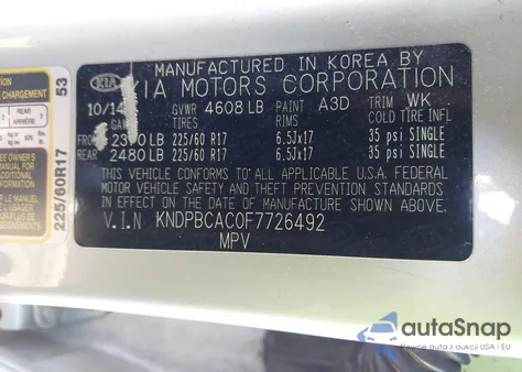 2015 Kia Sportage Lx z USA, uszkodzony, nr VIN KNDPBCAC0F7726492